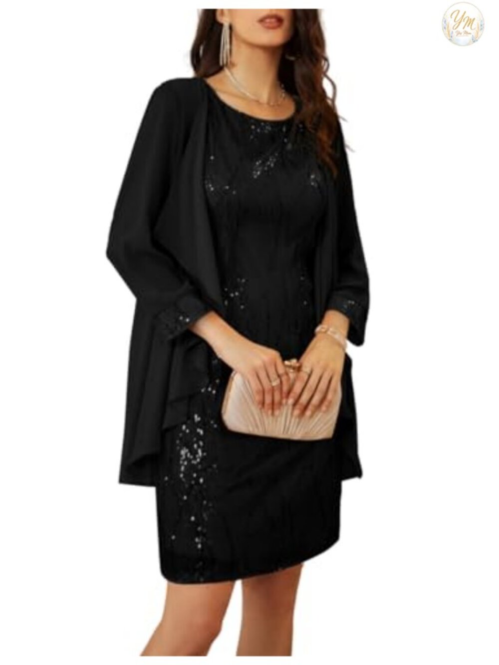 Women Sequin Two Piece Cocktail Party Dress with Matching Cover-Up Jacket